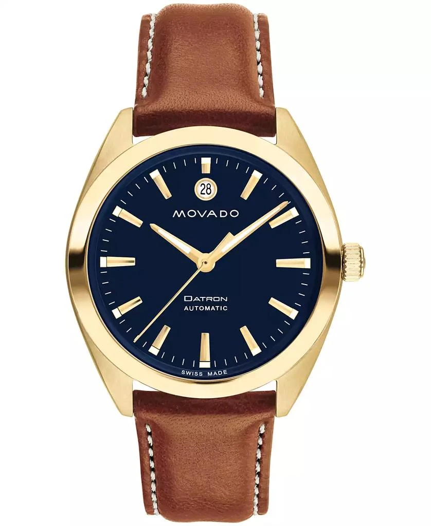 商品Movado|Men's Heritage Datron Swiss Automatic Cognac Genuine Leather Strap Watch 40mm,价格¥8117,第1张图片
