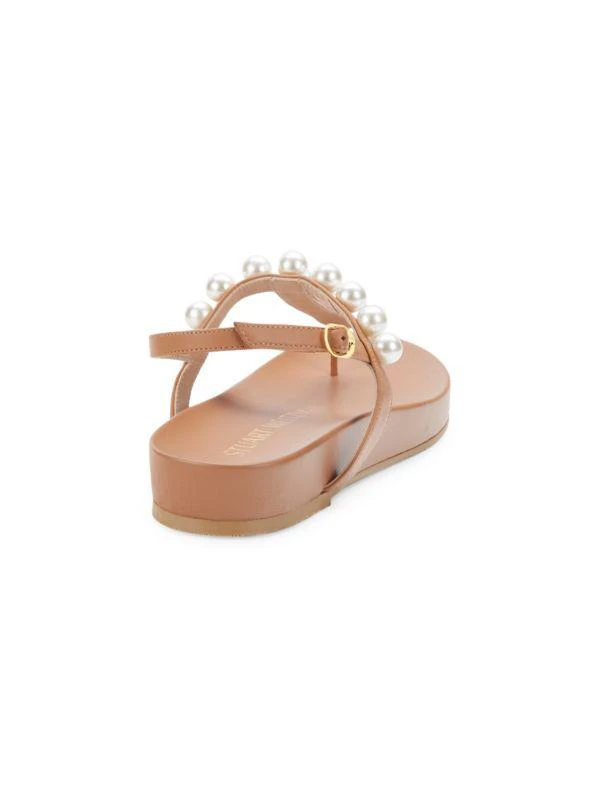 商品Stuart Weitzman|Faux Pearl-Embellished Leather T-Strap Sandals,价格¥1263,第3张图片详细描述