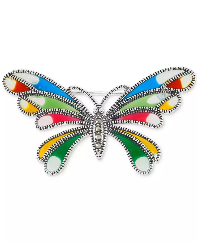 商品Macy's|Marcasite (1/10 ct. t.w.), Cubic Zirconia, & Multicolor Enamel Butterfly Pin in Sterling Silver,价格¥428,第1张图片