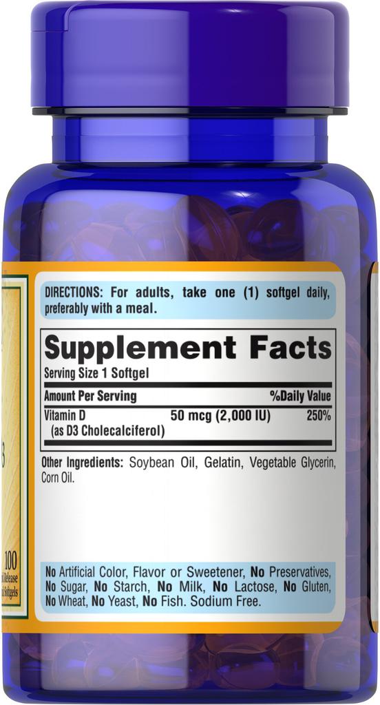 Vitamin D3 50 mcg (2000 IU) 100 Softgels商品第6张图片规格展示