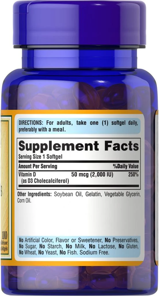 Vitamin D3 50 mcg (2000 IU) 100 Softgels 商品