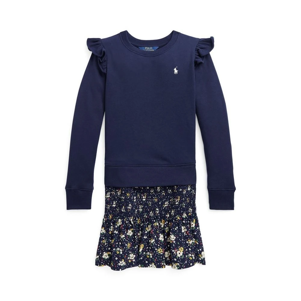 商品Ralph Lauren|Little Girls Long Sleeves Floral Fleece Sweatshirt Dress,价格¥405,第1张图片