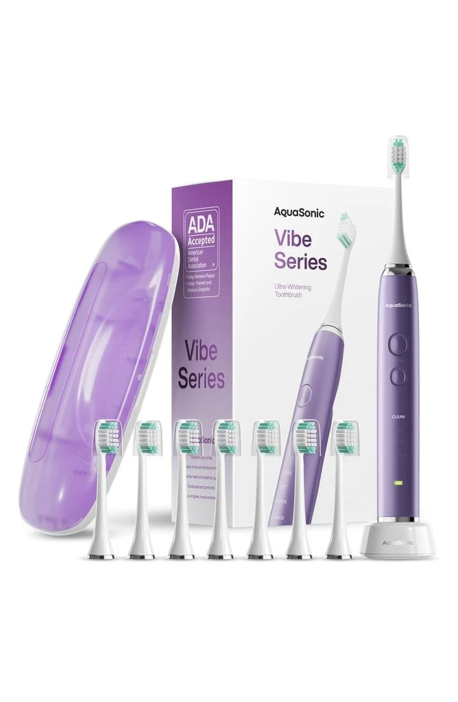 商品AquaSonic|VIBE Series Satin Violet UltraSonic Whitening Toothbrush wiht 8 DuPont Brush Heads & Travel Case,价格¥300,第1张图片