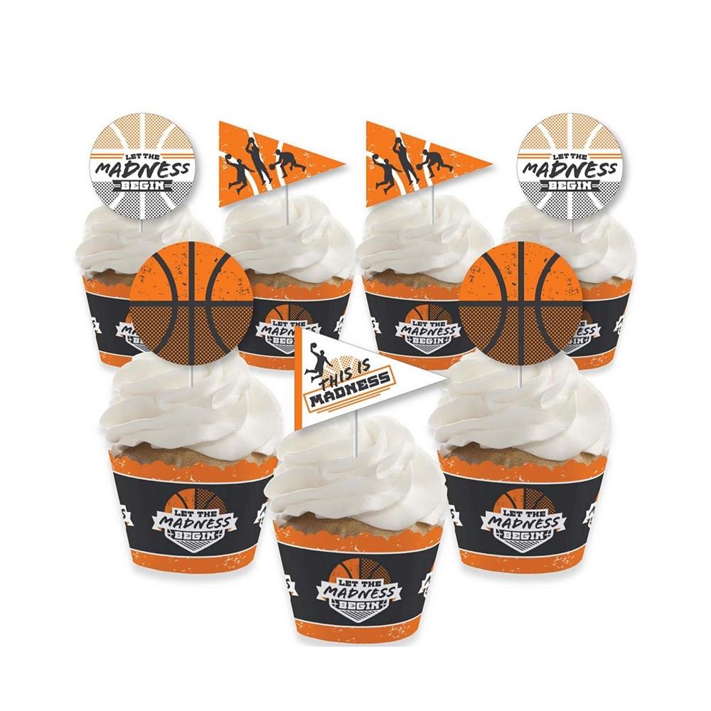 Basketball - Let the Madness Begin - Cupcake Decoration - College Basketball Party Cupcake Wrappers & Treat Picks Kit - Set of 24商品第1张图片规格展示
