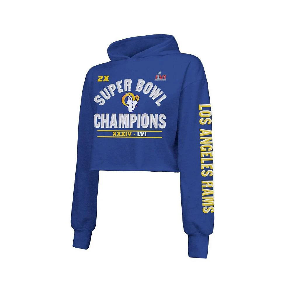 商品Majestic|Women's Threads Heather Royal Los Angeles Rams 2-Time Super Bowl Champions Always Champs Cropped Tri-Blend Pullover Hoodie,价格¥512,第2张图片详细描述