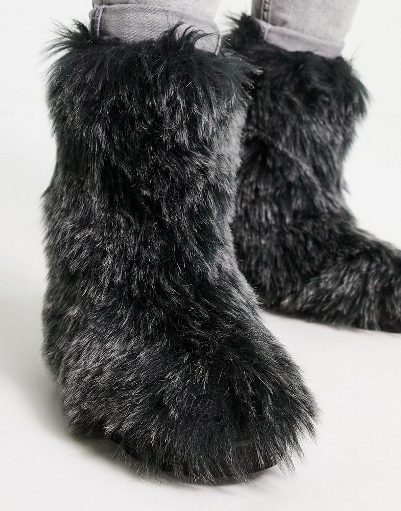 ASOS DESIGN faux fur calf boot in black商品第2张图片规格展示