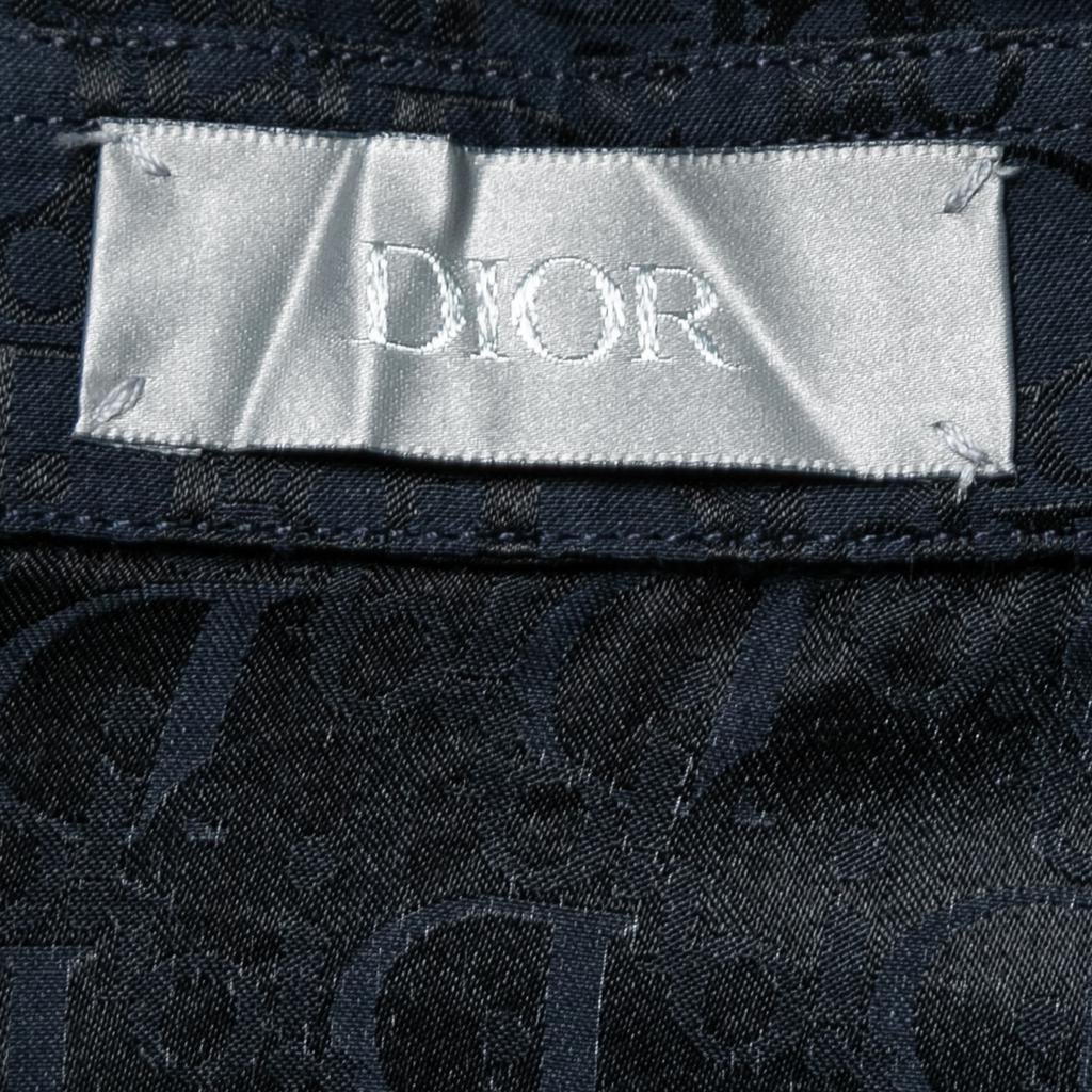 Dior Navy Blue Logo Jacquard Silk Button Front Short Sleeve Shirt L商品第4张图片规格展示