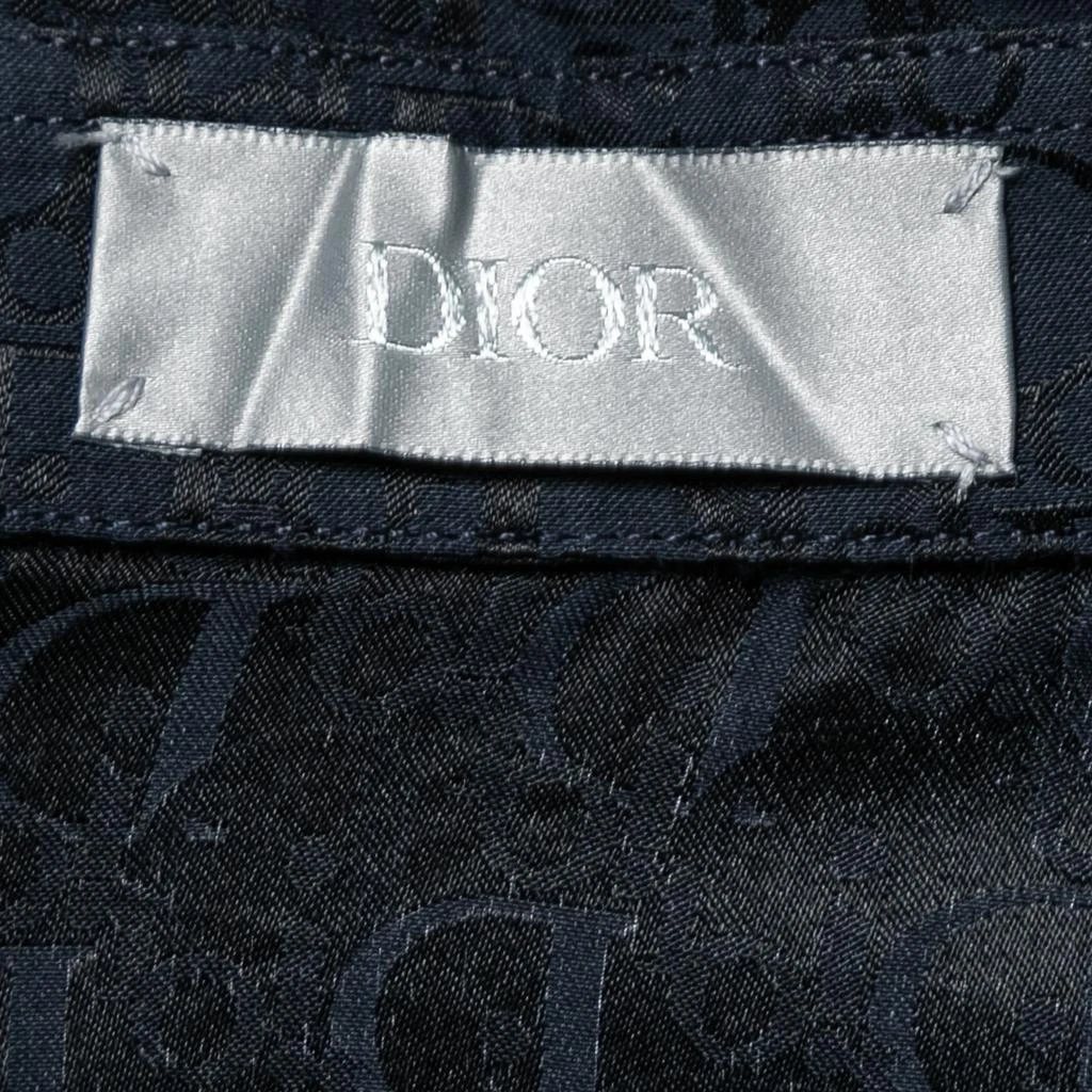 商品[二手商品] Dior|Dior Navy Blue Logo Jacquard Silk Button Front Short Sleeve Shirt L,价格¥7522,第4张图片详细描述