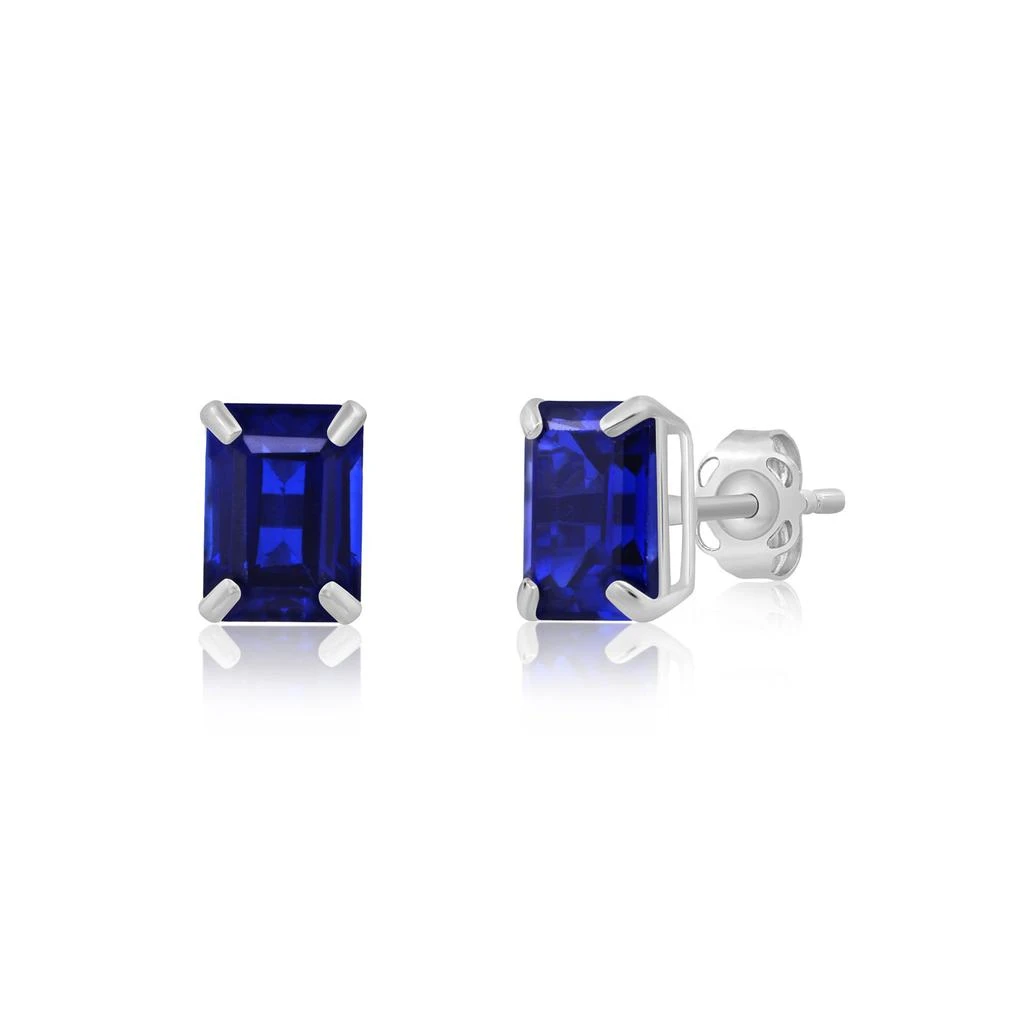 14k White Gold Solitaire Emerald-Cut Gemstone Stud Earrings (7x5mm) 商品