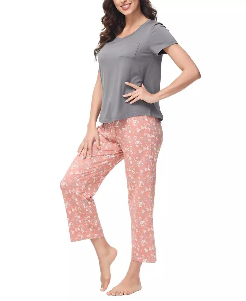 商品INK+IVY|Women's 2 Piece Short Sleeve Top with Cropped Wide Leg Pants Pajama Set,价格¥303,第3张图片详细描述