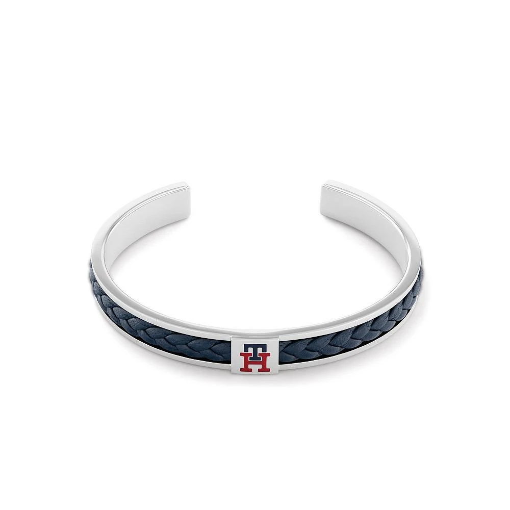 商品Tommy Hilfiger|Men's Braided Blue Leather and Stainless Steel Bracelet,价格¥559,第1张图片