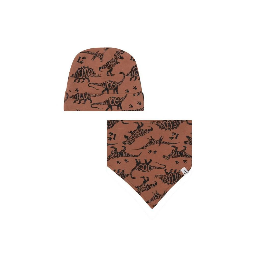 商品Deux par Deux|Baby Boy Organic Cotton Printed Hat & Bib Set Brown Dinosaurs - Infant,价格¥194,第1张图片