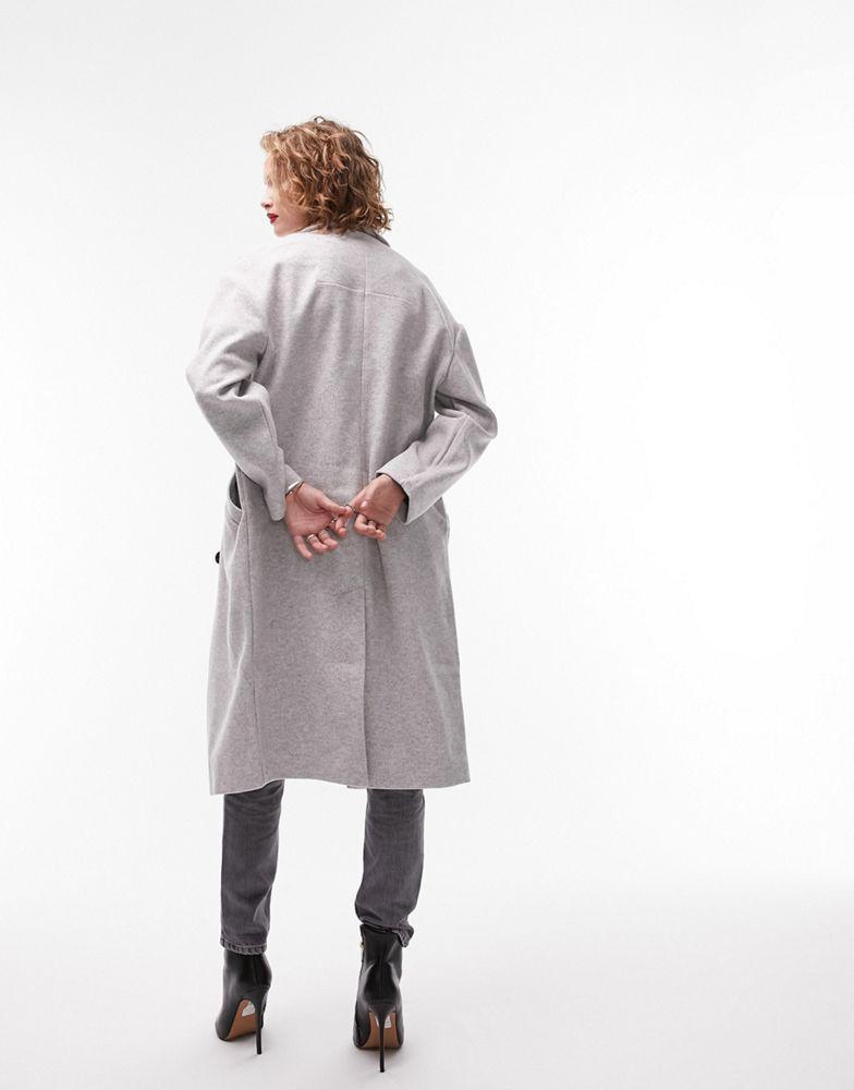 商品Topshop|Topshop double breasted coat in grey marl,价格¥426,第4张图片详细描述