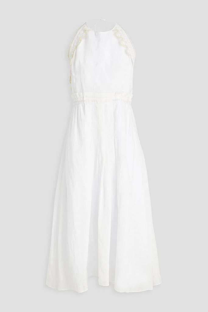 商品Sandro|Jonquille crocheted lace-trimmed ramie midi dress,价格¥1005,第1张图片