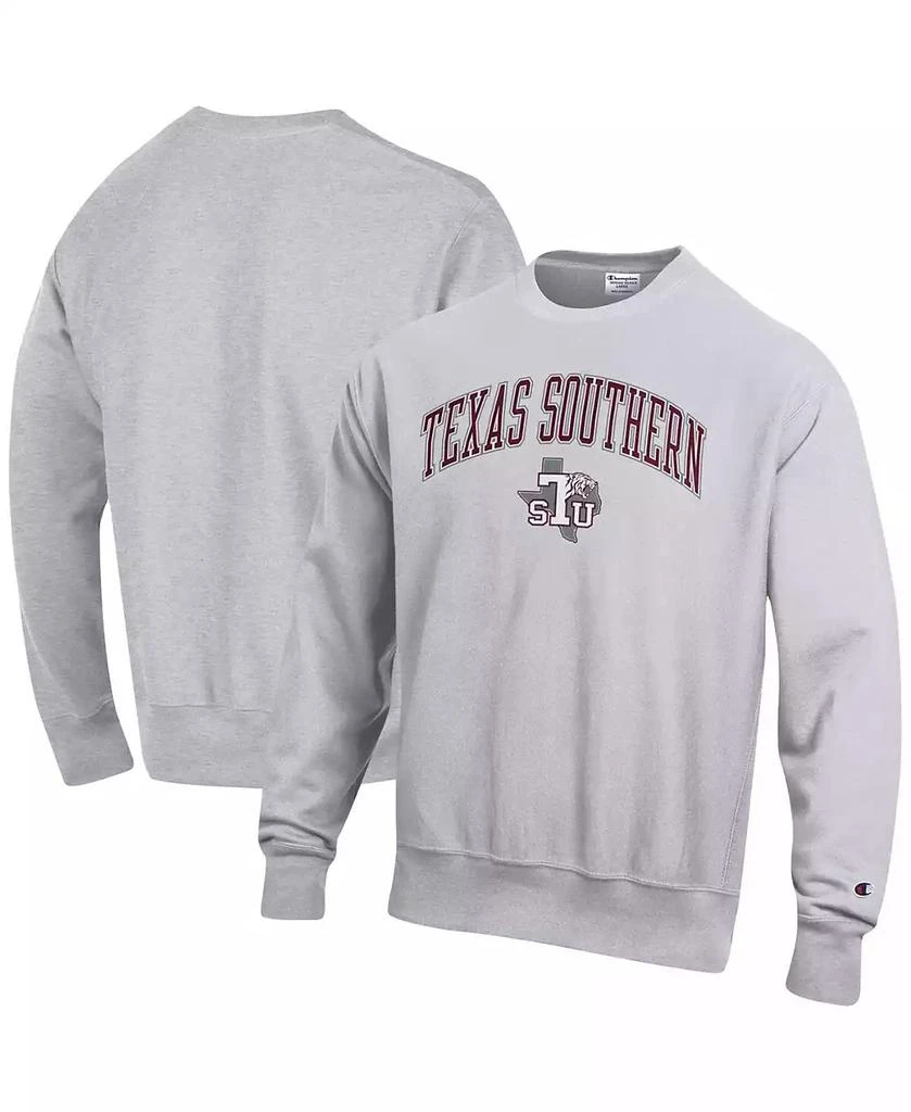 商品CHAMPION|Men's Heathered Gray Texas Southern Tigers Arch Over Logo Reverse Weave Pullover Sweatshirt,价格¥362,第1张图片