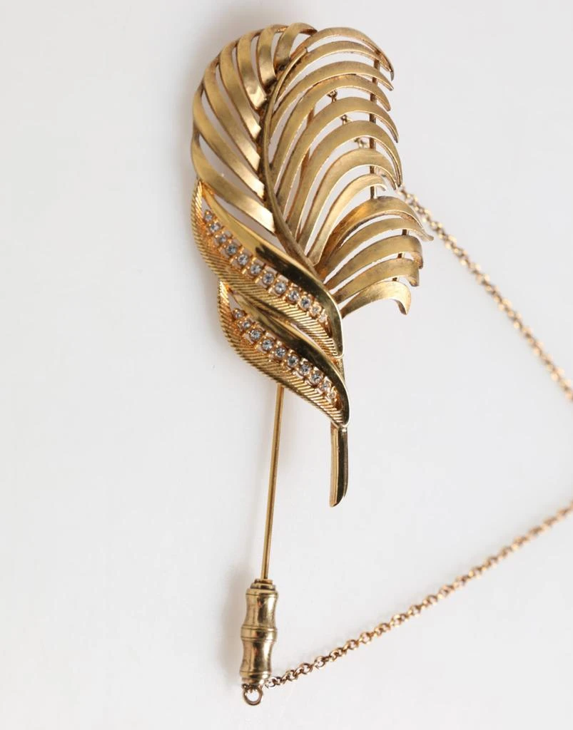 商品Dolce & Gabbana|Dolce & Gabbana Gold Tone Leaf 925 Sterling Silver Crystal Chain Brooch,价格¥2834,第2张图片详细描述