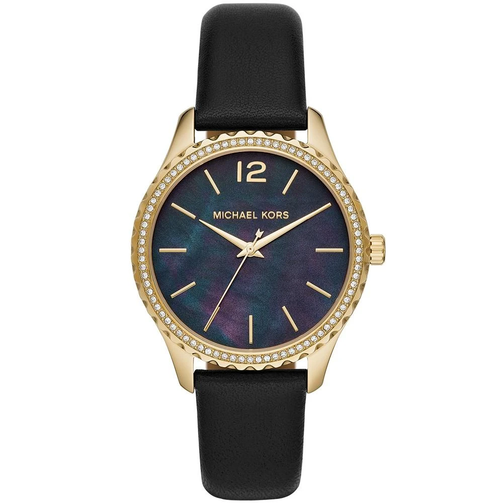 商品Michael Kors|Layton Three-Hand Black Leather Watch,价格¥1497,第1张图片