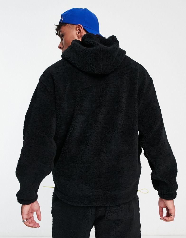 ASOS Actual co-ord oversized teddy borg hoodie with logo applique in black商品第3张图片规格展示
