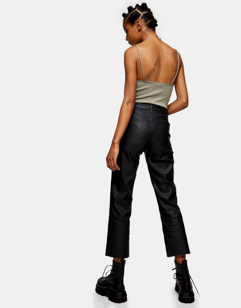 Topshop straight jeans in coated black商品第2张图片规格展示