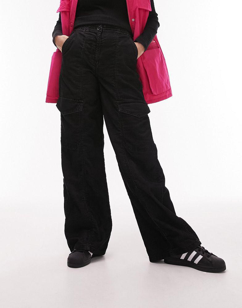 Topshop cord utility straight leg trouser in black商品第1张图片规格展示