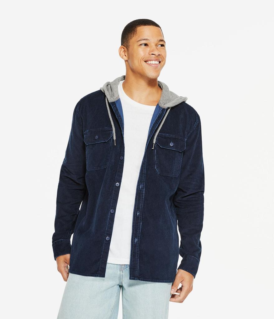 Aeropostale Men's Long Sleeve Hooded Corduroy Button-Down Shirt商品第5张图片规格展示