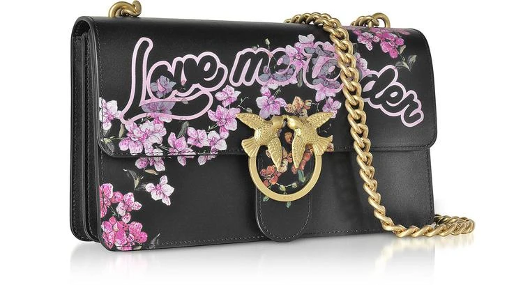 商品PINKO|Pinko Love Me Tender 花卉黑色生态皮革单肩包,价格¥1962,第2张图片详细描述