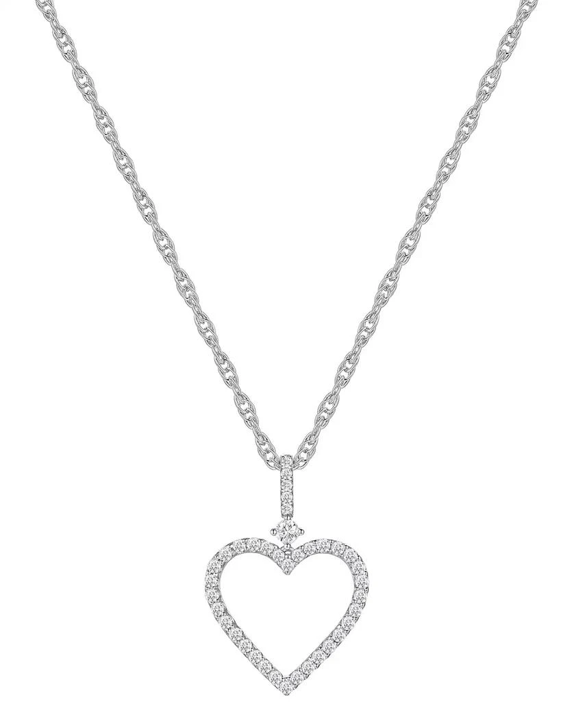 商品Macy's|Diamond Open Heart 18" Pendant Necklace (1/4 ct. t.w.) in Sterling Silver,价格¥935,第1张图片