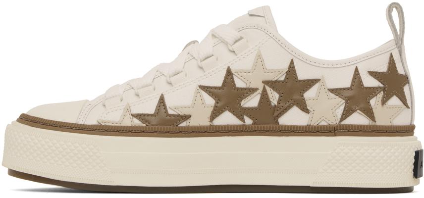 White & Brown Stars Court Low-Top Sneakers商品第3张图片规格展示