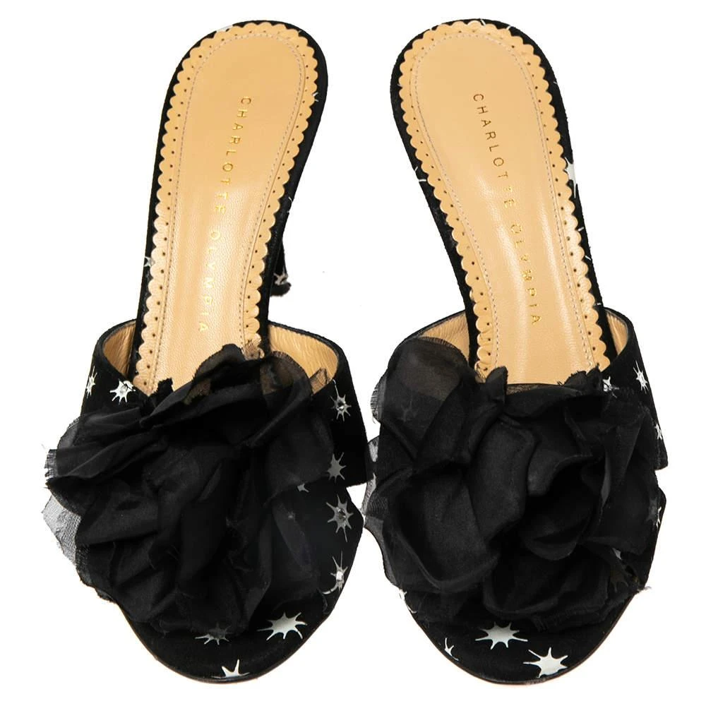 商品[二手商品] Charlotte Olympia|Charlotte Olympia Black Suede Crystal Embellished Bow Sandals Size 37.5,价格¥1439,第3张图片详细描述