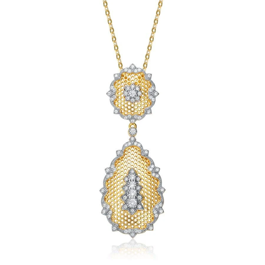 商品Rachel Glauber|Rachel Glauber Rhodium and 14K Gold Plated Cubic Zirconia Pendant Necklace,价格¥474,第1张图片