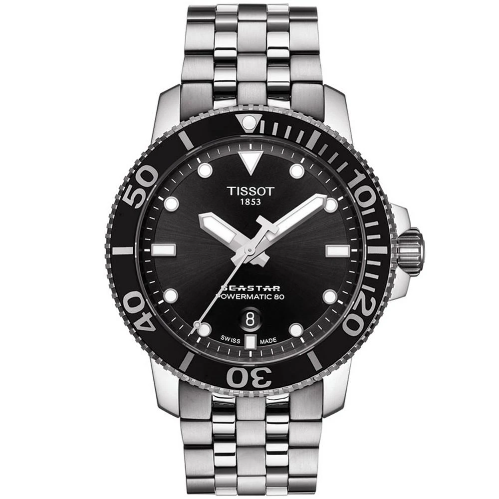 商品Tissot|Men's Swiss Automatic T-Sport Seastar 1000 Gray Stainless Steel Bracelet Diver Watch 43mm,价格¥5961,第1张图片