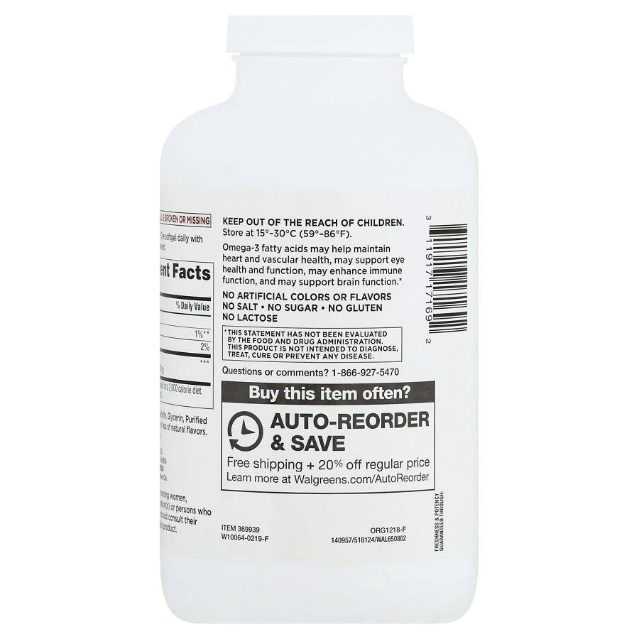 商品Walgreens|Fish Oil 1000mg,价格¥229,第4张图片详细描述
