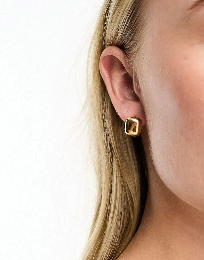 商品ASOS|ASOS DESIGN 14k gold plated stud earrings in domed square design,价格¥81,第4张图片详细描述