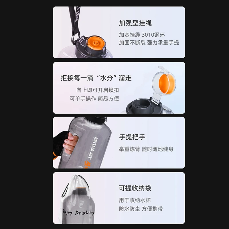 BOTTLED JOY吨吨桶运动水壶大容量户外健身便携冠军同款带提绳刻度提醒 1.5L 商品
