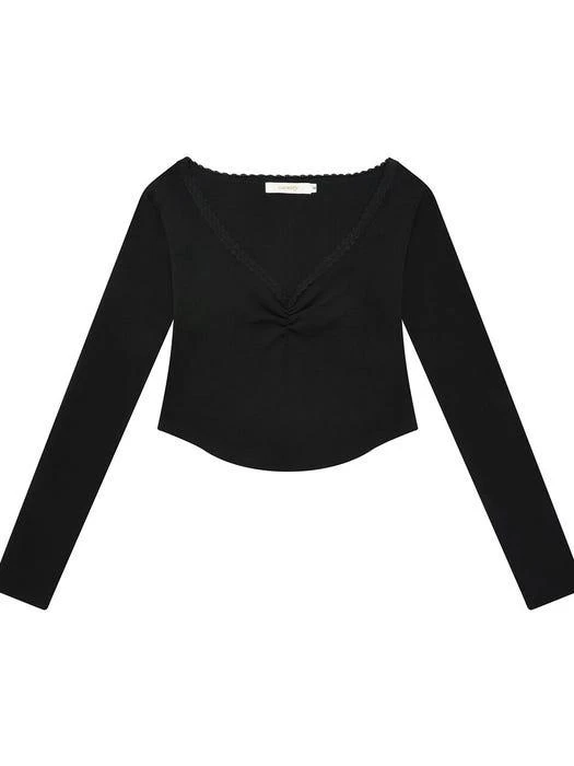 商品CURETTY|C Lace V Neck Top - Black,价格¥471,第2张图片详细描述