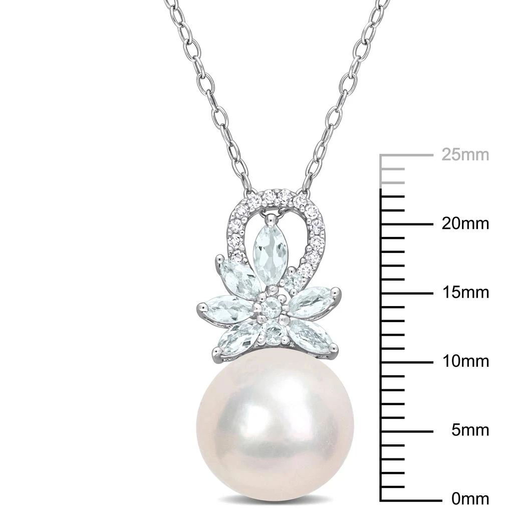 商品Mimi & Max|11-12mm Cultured Freshwater Pearl and 5/8ct TGW Aquamarine and Diamond Accent Flower Pendant with Chain in Sterling Silver,价格¥864,第3张图片详细描述