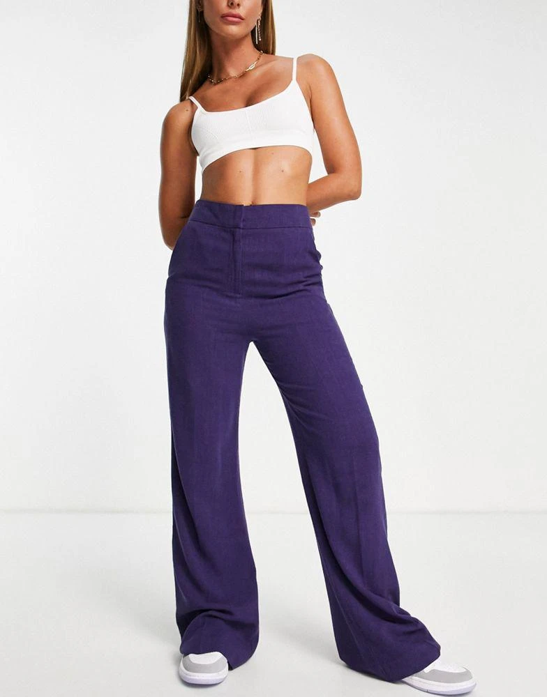 商品ASOS|ASOS DESIGN linen wide leg relaxed flare trouser in purple,价格¥233,第1张图片