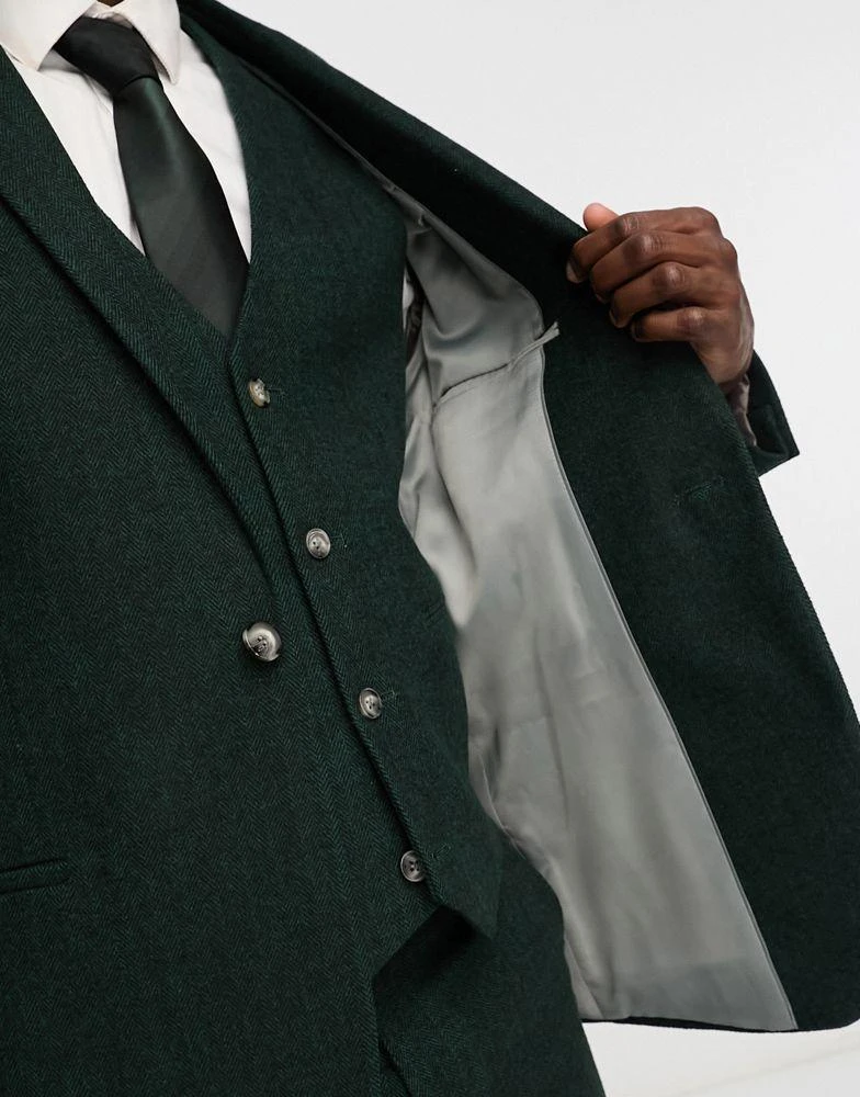 商品ASOS|ASOS DESIGN slim wool mix suit jacket in herringbone in green,价格¥582,第3张图片详细描述