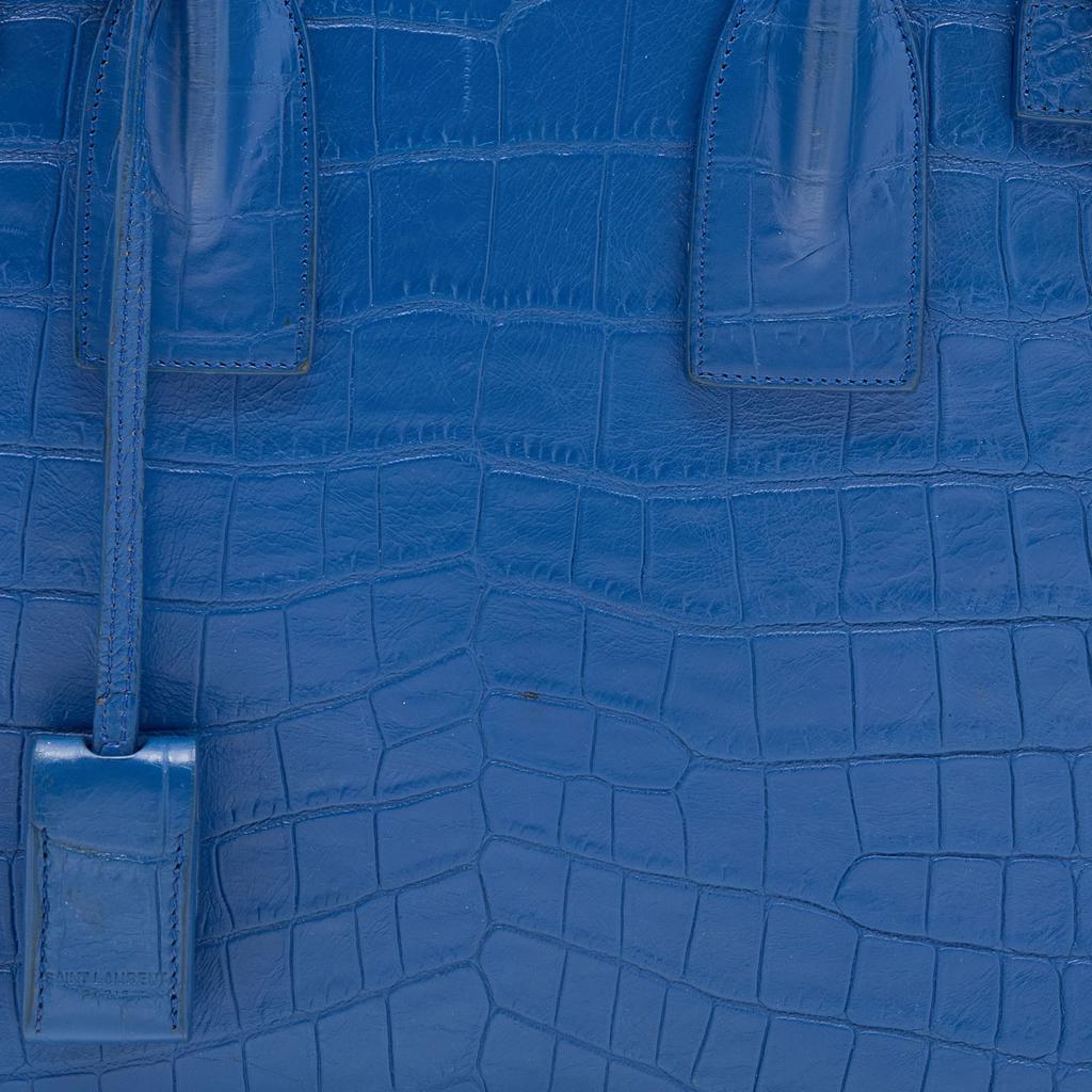 Saint Laurent Blue Croc Embossed Leather Small Classic Sac De Jour Tote商品第5张图片规格展示