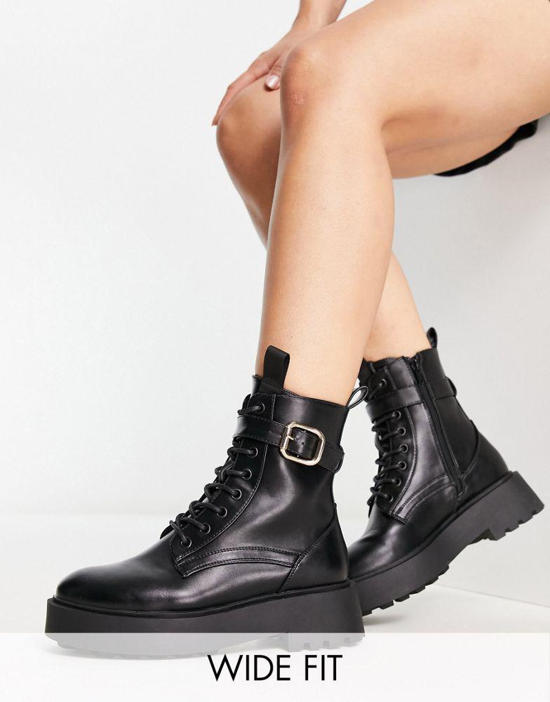 ASOS DESIGN Wide Fit Alix chunky lace up ankle boots in black商品第1张图片规格展示
