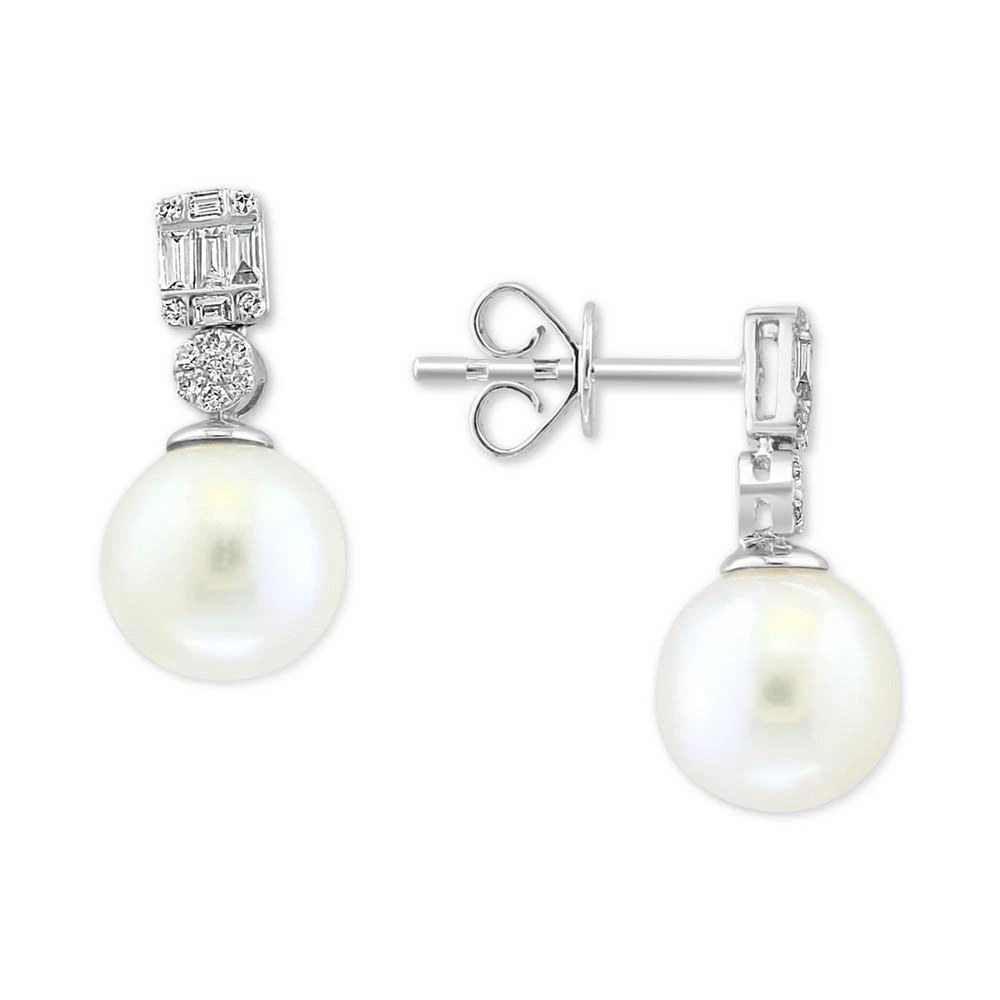 商品Effy|EFFY® Cultured Freshwater Pearl (9mm) & Diamond (1/5 ct. t.w.) Drop Earrings in 14k White Gold,价格¥14194,第1张图片