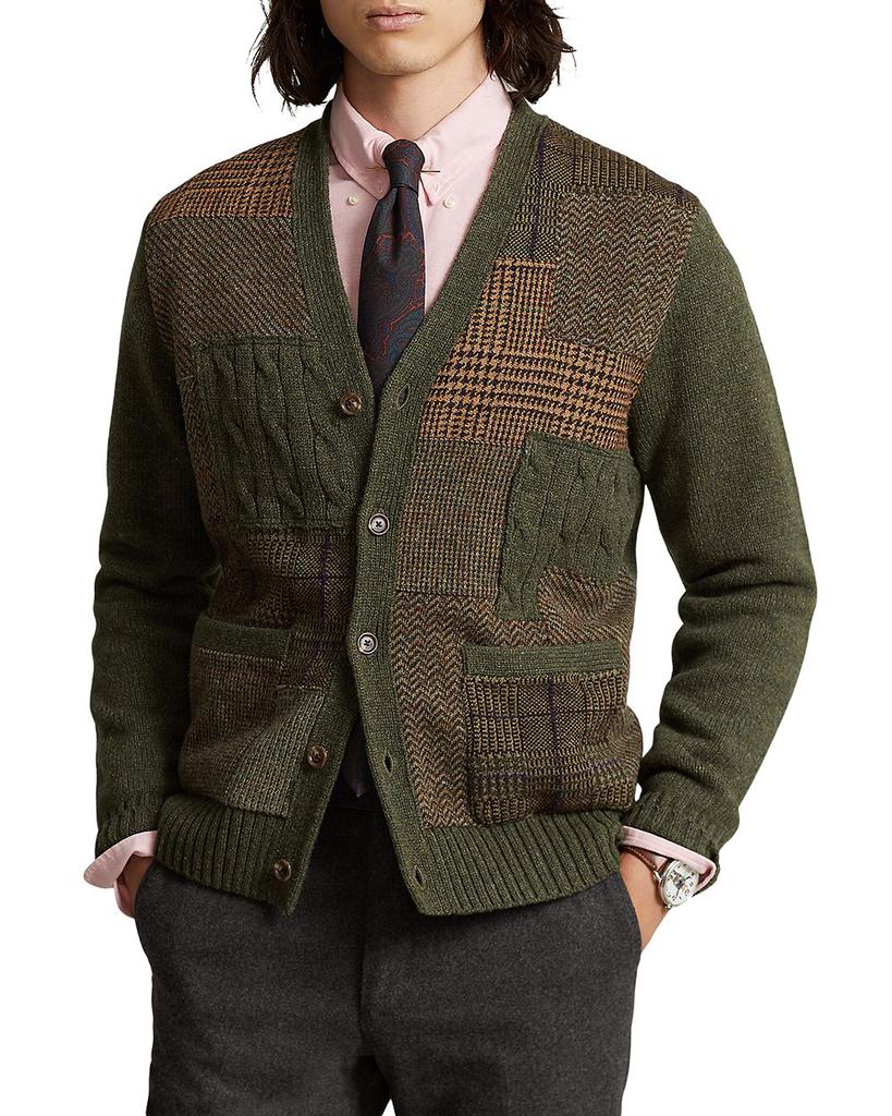 Wool Patchwork Regular Fit V Neck Cardigan商品第1张图片规格展示