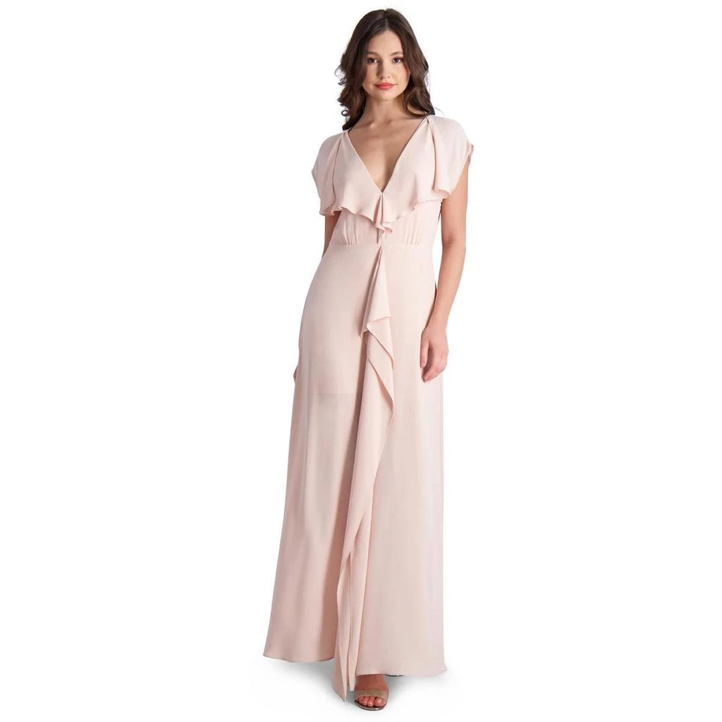 商品BCBG|BCBGMAXAZRIA Evette Women’s Ruffled Chiffon V-Neck Gown with Front Slit,价格¥192,第2张图片详细描述