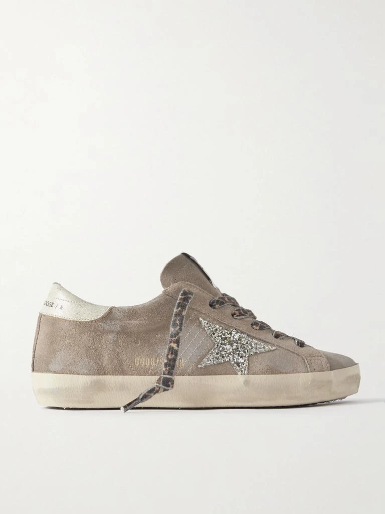 商品Golden Goose|Super-star 皮革边饰仿旧亮片金葱绒面革运动鞋  - IT35,价格¥4704,第1张图片