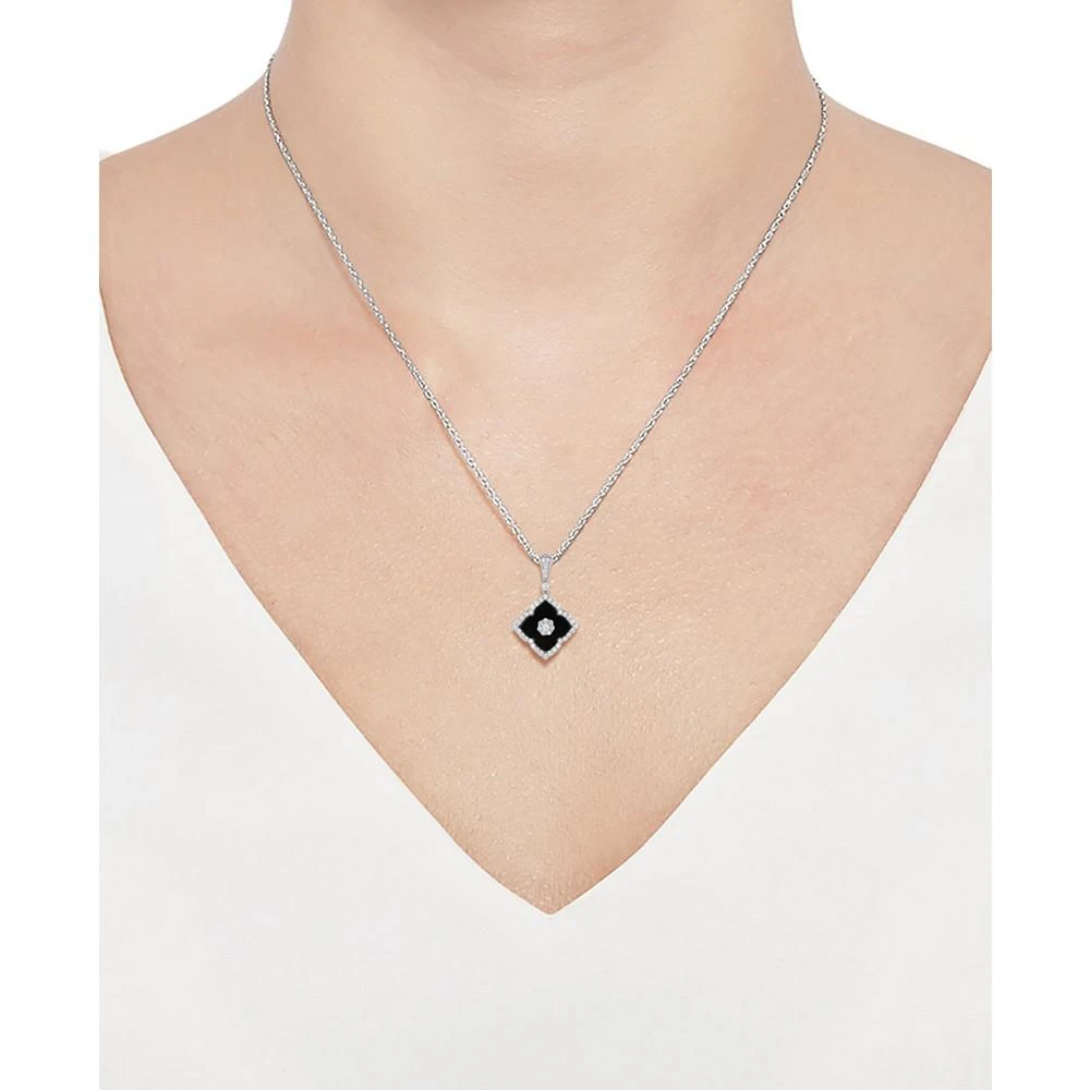 商品Macy's|Onyx & Diamond (1/4 ct. t.w.) Flower 18" Pendant Necklace in 14k White Gold,价格¥6815,第2张图片详细描述