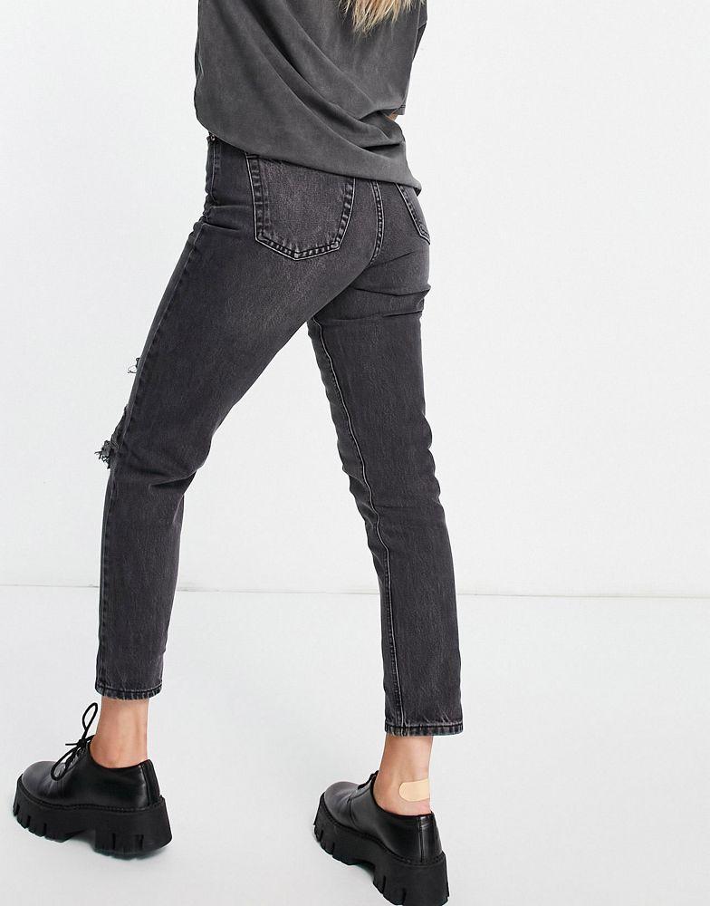 商品Topshop|Topshop Mom jean with knee rip in washed black,价格¥375,第6张图片详细描述