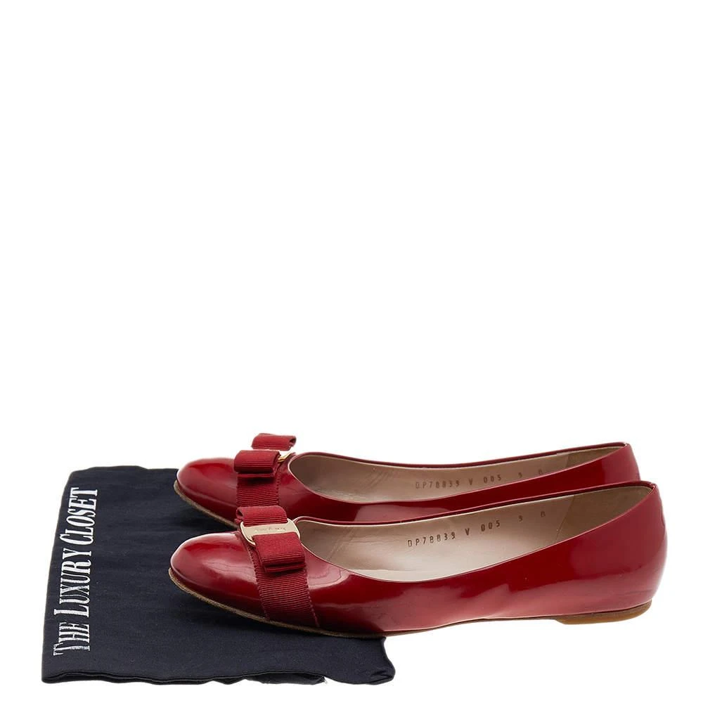 Salvatore Ferragamo Red Patent Leather Vara Bow Ballet Flats Size 39.5 商品