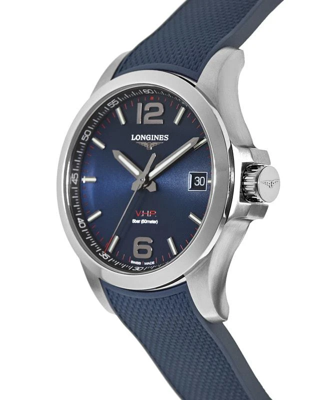 商品Longines|Longines Conquest V.H.P. 41mm Blue Dial Rubber Strap Men's Watch L3.716.4.96.9,价格¥5283,第3张图片详细描述