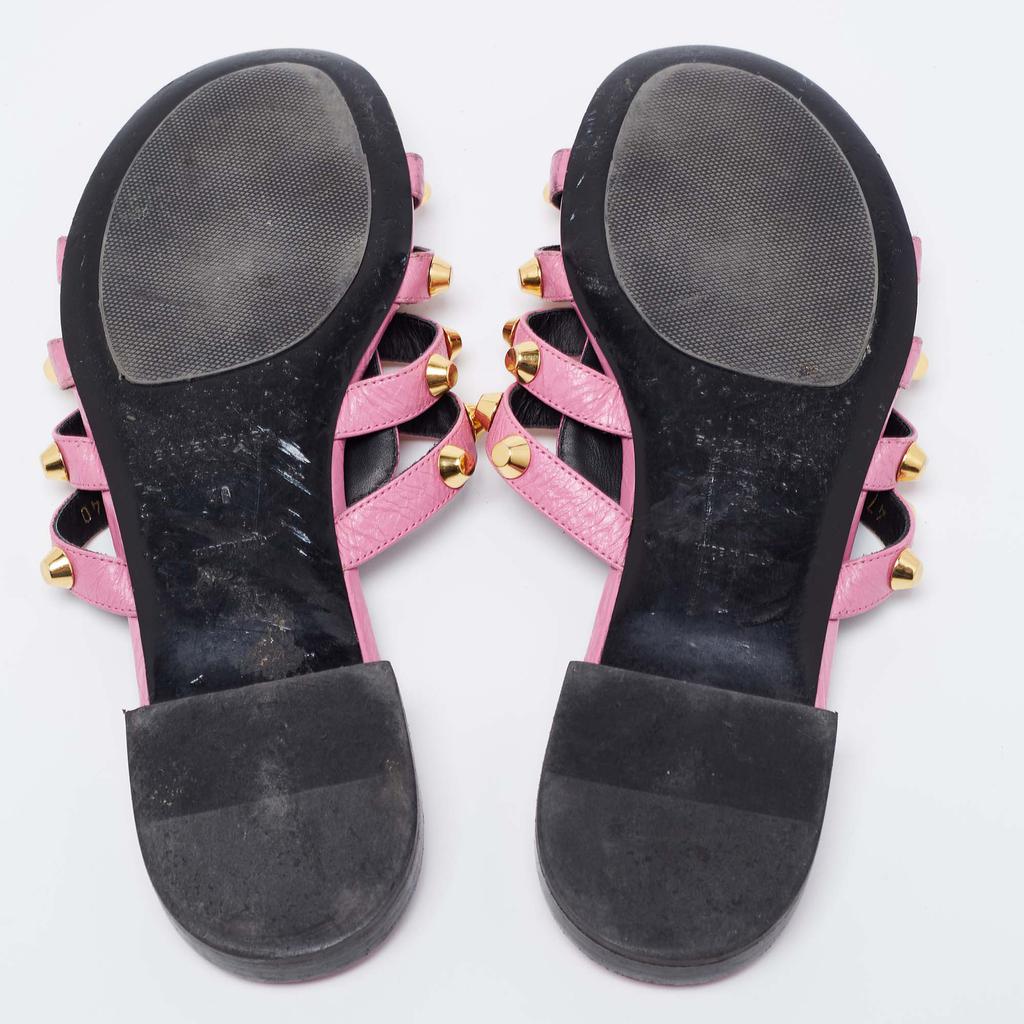 Balenciaga Pink Leather Studded Accents Flat Slides Size 40商品第6张图片规格展示