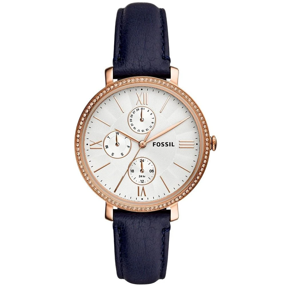 商品Fossil|Women's Jaqueline rose gold tone multifunction movement, navy leather watch 38mm,价格¥1196,第1张图片